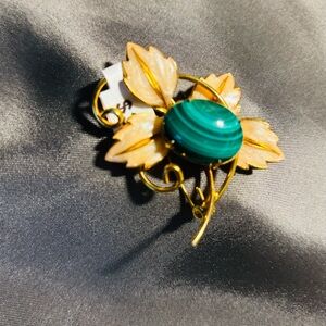Elegant Gold and Green Leaf Brooch